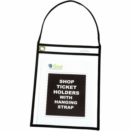 Stitched Shop Ticket Holders, 22" Hang Strap, Super Heavy-Duty, Top Load 9 x 12 Insert, Clear Front, Black Border, 15/Box
