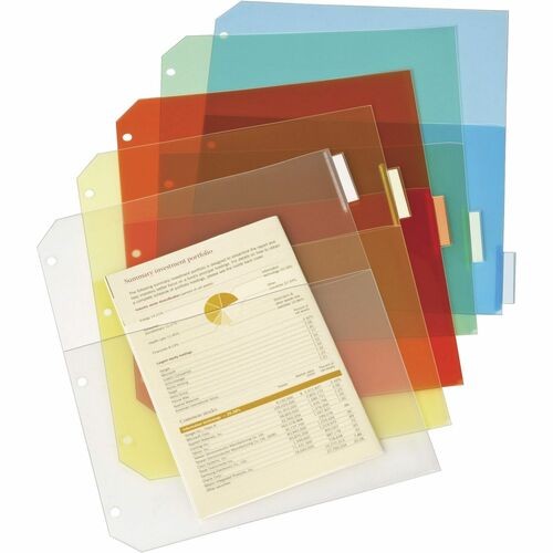 Poly Ring Binder Pockets, 8.5 x 11, Letter, Assorted Colors, 5/Pack