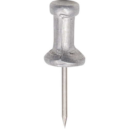 Aluminum Head Push Pins, Aluminum, Silver, 0.5", 100/Box