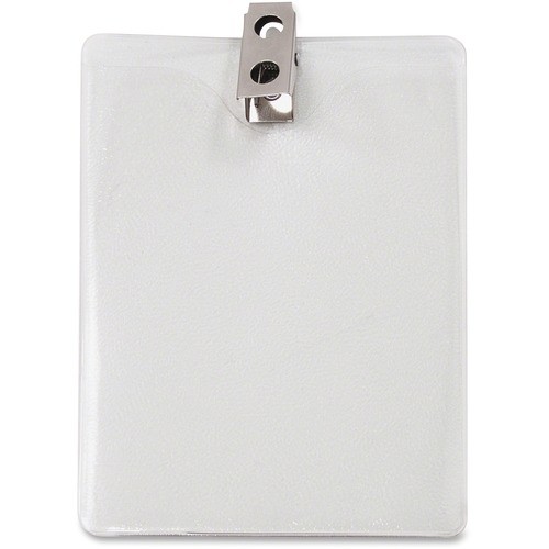ID Badge Holders with Clip, Vertical, Clear 3.38" x 4.25" Holder, 3.13" x 3.75" Insert, 50/Pack