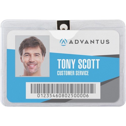 ID Badge Holders with Clip, Horizontal, Clear 4.13" x 3.38" Holder, 3.75" x 2.75" Insert, 50/Pack