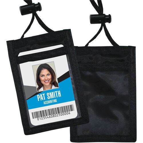 ID Badge Holders with Convention Neck Pouch, Vertical, Black/Clear 3.25" x 5" Holder, 2.38" x 3.5" Insert, 48" Cord, 12/Pack