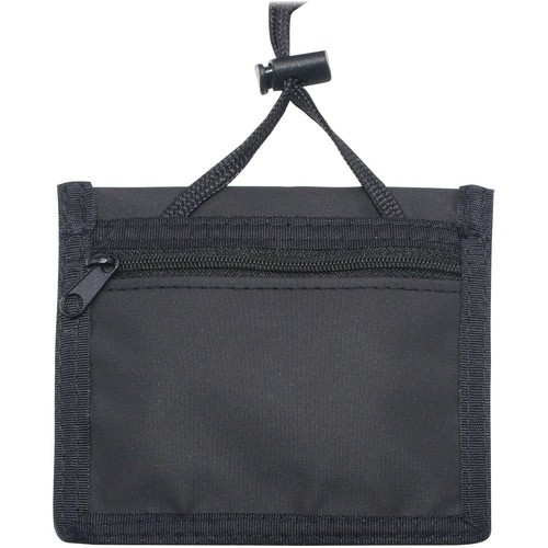 ID Badge Holders with Convention Neck Pouch, Horizontal, Black/Clear 5" x 4.25" Holder, 2.75" x 4" Insert, 48" Cord, 12/Pack