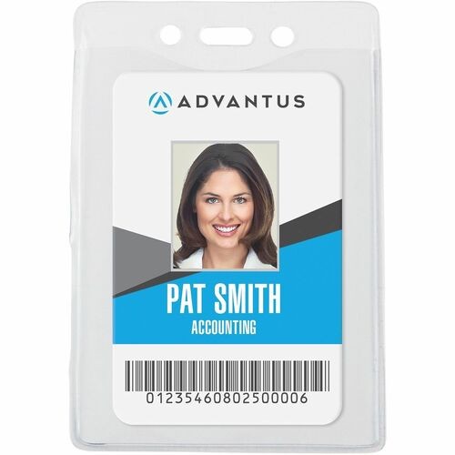 Security ID Badge Holders, Vertical, Pre-Punched for Chain/Clip, Clear, 2.63" x 4.38" Holder, 2.38" x 3.75" Insert, 50/Box