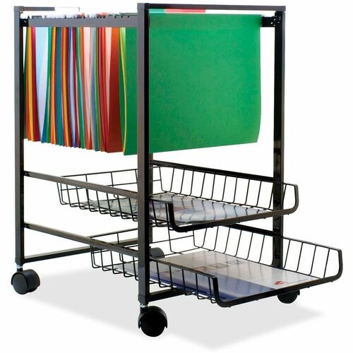 Mobile File Cart with Sliding Baskets, Metal, 2 Drawers, 1 Bin, 12.88" x 15" x 21.13", Black