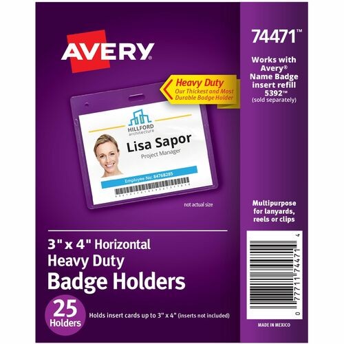 Secure Top Heavy-Duty Badge Holders, Horizontal, 4w X 3h, Clear, 25/pack