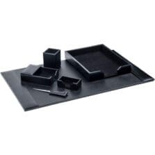 Desk Set, Bonded Leather, 6-Piece, Black