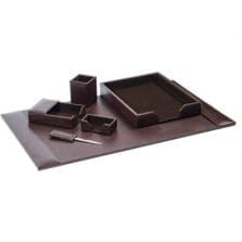 Desk Set, Bonded Leather, 6-Piece, Dark Brown