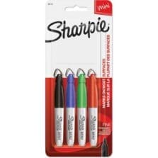 Mini Sharpie Marker, Permanent, Fine Point, 4/ST, BK/RD/BE/GN