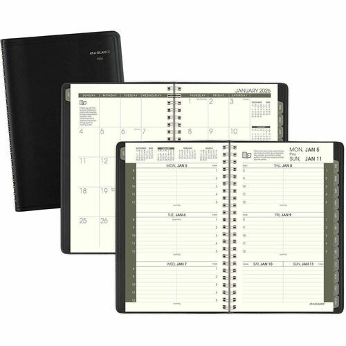 Recycled Weekly Block Format Appointment Book, 8.5 x 5.5, Black Cover, 12-Month (Jan to Dec): 2026