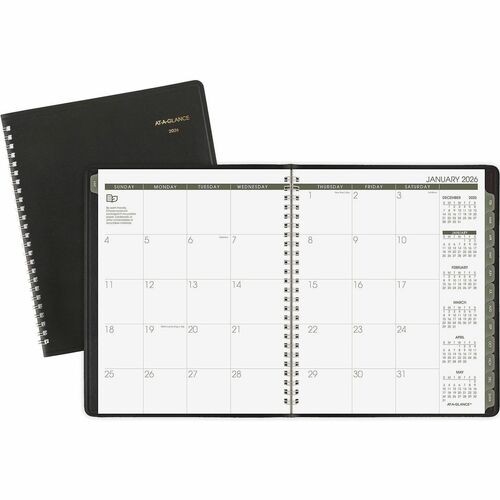 Recycled Monthly Planner with Perforated Memo Section, 8.75 x 7, Black Cover, 12-Month (Jan to Dec): 2026