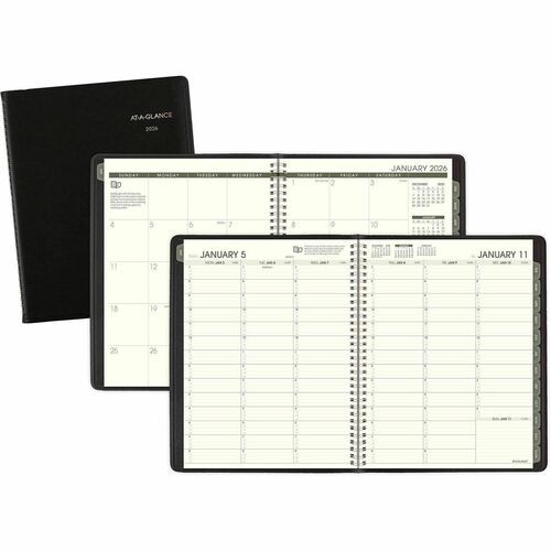 Recycled Weekly Vertical-Column Format Appointment Book, 11 x 8.25, Black Cover, 12-Month (Jan to Dec): 2026