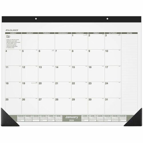 Recycled Monthly Desk Pad, 22 x 17, Sand/Green Sheets, Black Binding, Black Corners, 12-Month (Jan to Dec): 2026