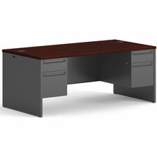 Double Pedestal Desk, 72"x36"x29-1/2", Mahogany/Charcoal