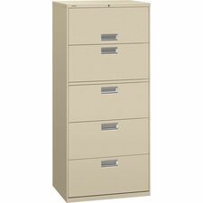 Lateral File, 5 Drawer, w/Lock, 30"x18"x64-1/4", Putty