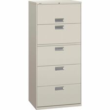 Lateral File, 5 Drawer, w/Lock, 30"x18"x64-1/4", Light Gray