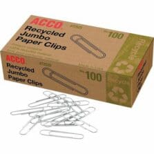 Recycled Paper Clips, No 4, 1-13/23" Size, Jumbo, 100/BX, SR