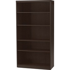 Bookcase, 5-Shelf, w/3 Adj Shelves, 36"x12"x68.75", Mocha
