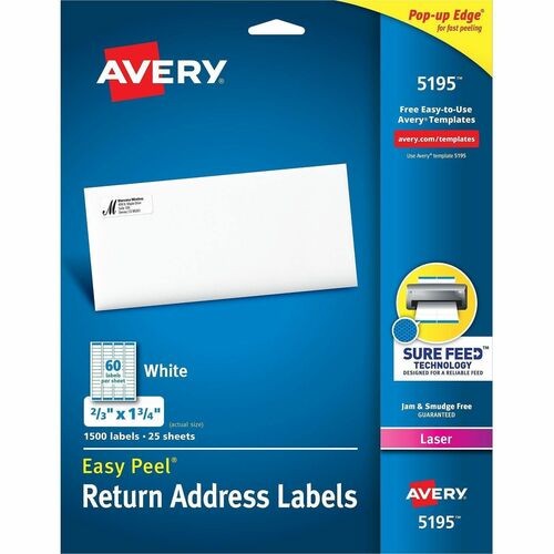 EASY PEEL WHITE ADDRESS LABELS W/ SURE FEED TECHNOLOGY, LASER PRINTERS, 0.66 X 1.75, WHITE, 60/SHEET, 25 SHEETS/PACK