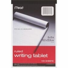 Writing Tablet, Top-bound, Ruled, 20 lb., 6"x9", 100 Sh, White