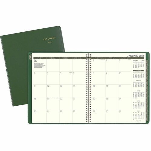 Recycled Monthly Planner, 11 x 9, Green Cover, 13-Month: Jan 2026 to Jan 2027
