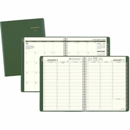 Recycled Weekly Vertical-Column Format Appointment Book, 11 x 8.25, Green Cover, 12-Month (Jan to Dec): 2026