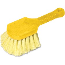 Scrub Brush, 8" Handle, Plastic, Yellow