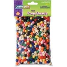 Pony Beads, Plastic, 6mm x 9mm, 1000/PK, Assorted Bright