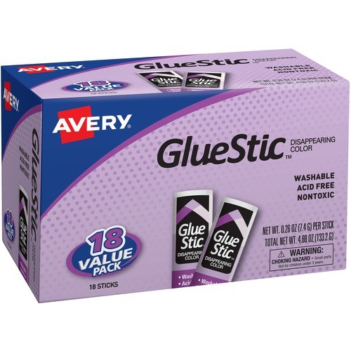 PERMANENT GLUE STIC VALUE PACK, 0.26 OZ, APPLIES PURPLE, DRIES CLEAR, 18/PACK