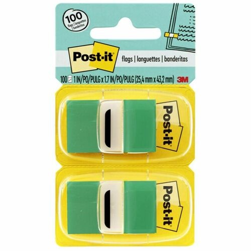 Marking Page Flags In Dispensers, Green, 50 Flags/dispenser, 12 Dispensers/pack