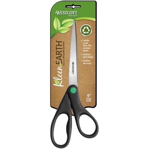 KleenEarth Scissors, 9" Long, 3.75" Cut Length, Straight Black Handle