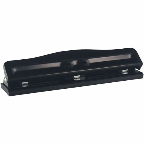 3-Hole Punch, Adjustable, 1/4" Hole Size, 11-Sht Cap., Black