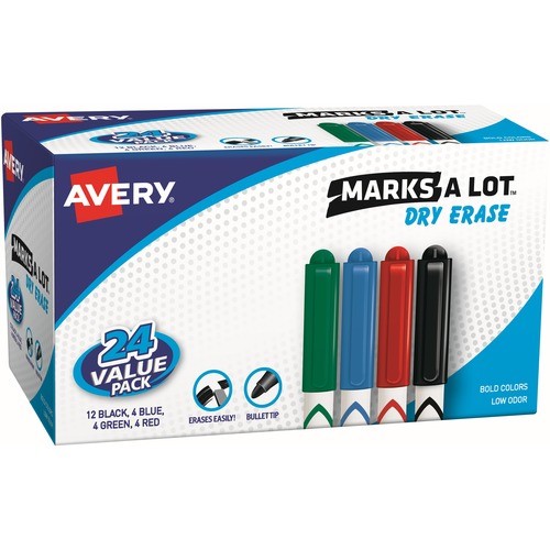 MARKS A LOT PEN-STYLE DRY ERASE MARKER VALUE PACK, MEDIUM CHISEL TIP, ASSORTED COLORS, 24/SET (29860)