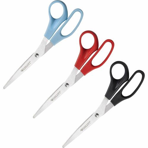 All Purpose Scissors, 8" Straight, 3/PK, Assorted
