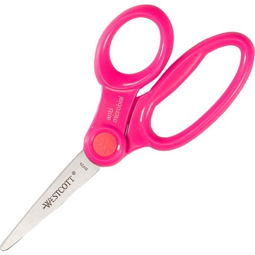 Kids' Scissors with Antimicrobial Protection, Pointed Tip, 5" Long, 2" Cut Length, Randomly Assorted Handle Color