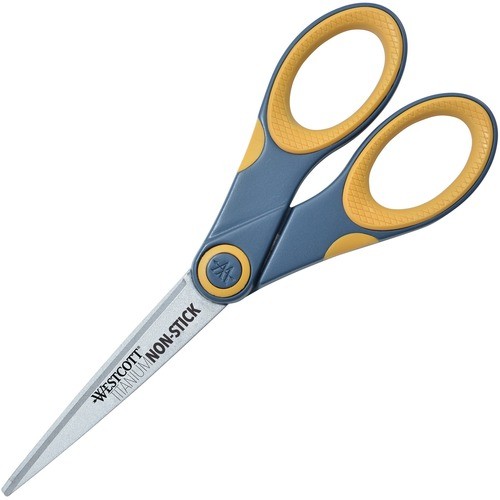 Non-Stick Titanium Bonded Scissors, 7" Long, 3" Cut Length, Straight Gray/Yellow Handle