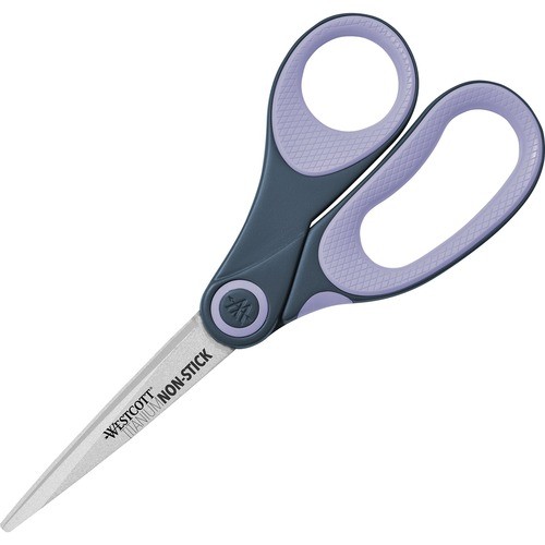 Non-Stick Titanium Bonded Scissors, 8" Long, 3.25" Cut Length, Straight Gray/Purple Handle