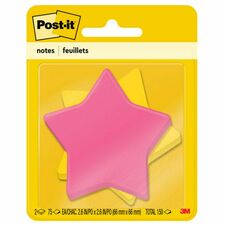 Super Sticky Notepads, Star, 3"x3", 75 Sheets, 2/PK, AST