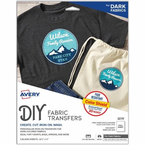 Fabric Transfers for Dark-Colored Fabrics, 8.5 x 11, White, 5/Pack