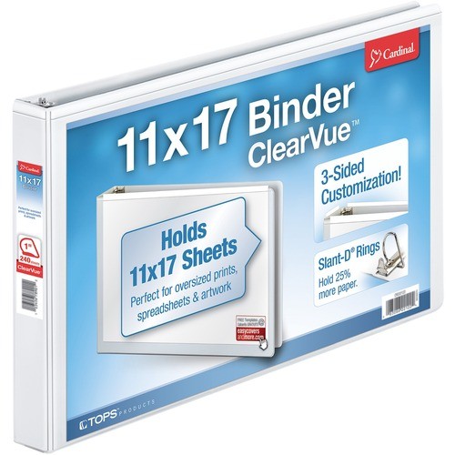 Clearvue D-Ring Binders, 11"x17", 1" Capacity, White