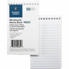 Wirebound Memo Book, End Opening, Wire, 3"x5", 50Shts, White