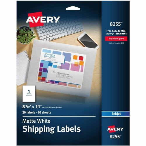 Full-Sheet Vibrant Inkjet Color-Print Labels, 8.5 X 11, Matte White, 20/pack