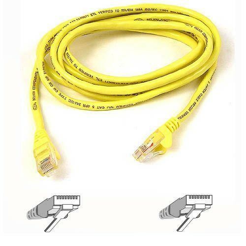 3FT CAT5E SNAGLESS PATCH CABLE, UTP, YELLOW PVC JACKET, 24AWG, T568B, 50 MICRON,