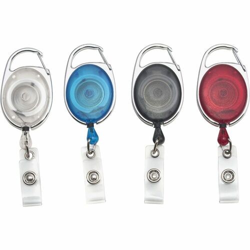 Carabiner-Style Retractable ID Card Reel, 30" Extension, Assorted Colors, 20/Pack