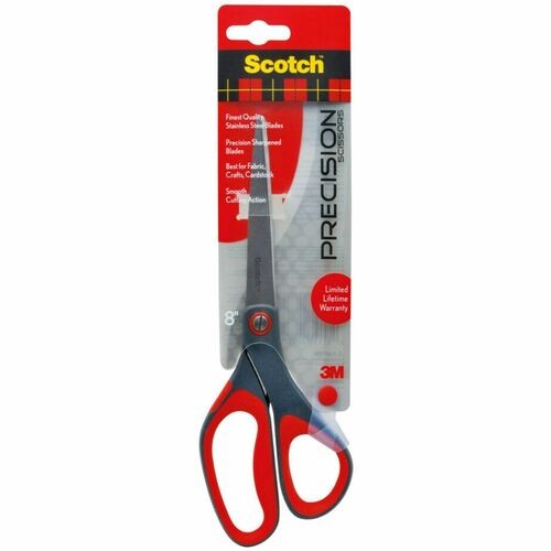 Precision Scissors, 8" Long, 3.13" Cut Length, Straight Gray/Red Handle