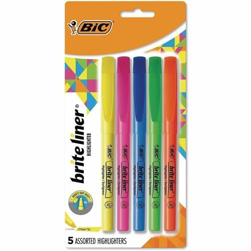 Brite Liner Highlighter, Assorted Ink Colors, Chisel Tip, Assorted Barrel Colors, 5/set
