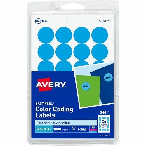 Printable Self-Adhesive Removable Color-Coding Labels, 0.75" dia, Light Blue, 24/Sheet, 42 Sheets/Pack, (5461)