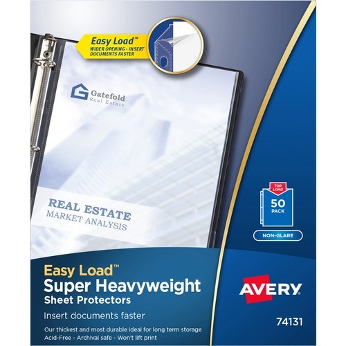 Super Heavyweight Easy Load Non-Glare Sheet Protector, Side: 3-Hole Punched, Top Load 8.5 x 11 Insert, Clear Front, 50/Box