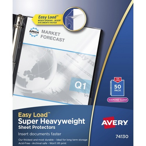 Super Heavyweight Easy Load Diamond Clear Sheet Protector, Side: 3-Hole Punched, Top Load 8.5 x 11 Insert, Clear, 50/Box