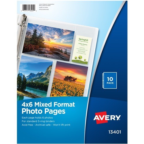 Mixed Format Photo Pgs, 6 Photo Capacity, 4"x6", 10/PK, Clear